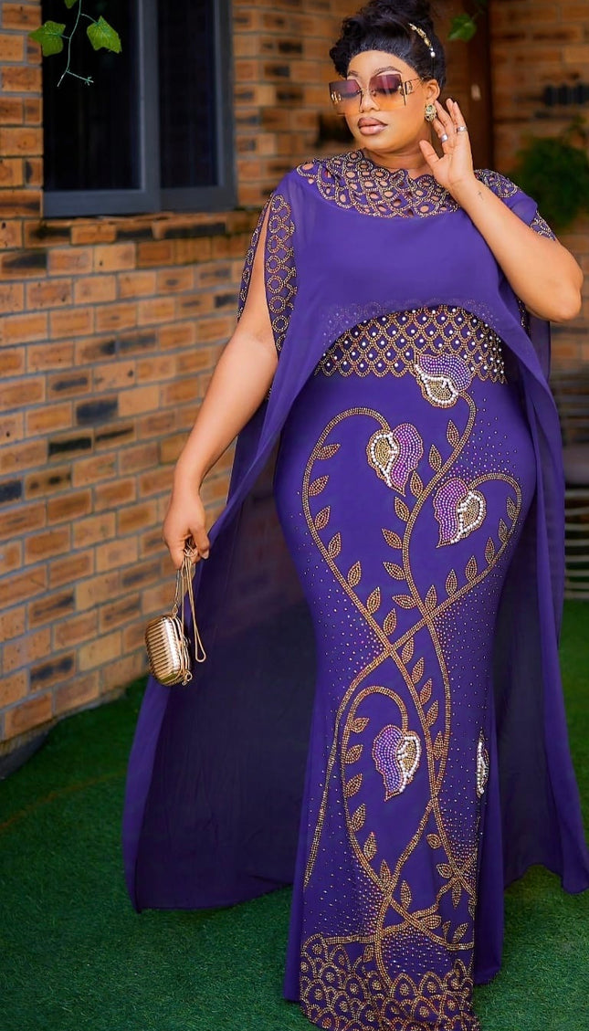 Bling Embellished Kaftan Dress with Cape Sleeves