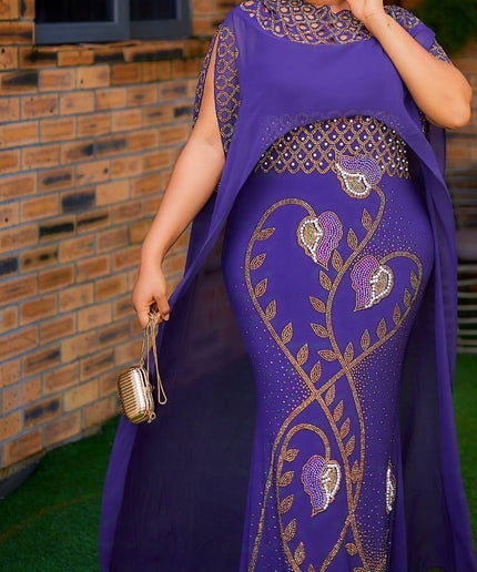 Bling Embellished Kaftan Dress with Cape