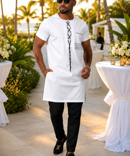 Men's Burgundy Embroidered Cotton Short Sleeve Shirt & Pants, African Wedding Guest Groom Groomsmen Father of The Bride Attire Engagement Ceremony Birthday Party Outfit