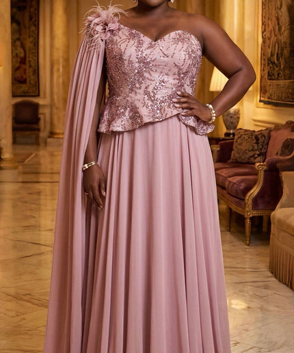 Green One-Shoulder Draped Embellished Maxi Dress for Mother of The Bride Photoshoot Birthday Cocktail Dinner Wedding Guest Outfit