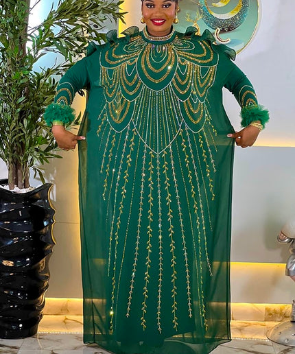 Sparkly Purple Rhinestone Ruffle Sleeve Kaftan African Bubu Gown for Wedding Engagement Naming Ceremony Birthday Party Dress