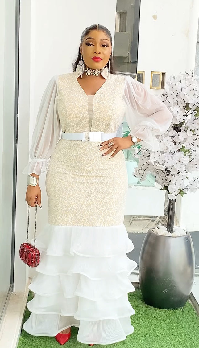 Ruffle Embroidered White Maxi Dress | Bridal Anniversary Celebration Birthday Party Wedding Guest Mother of The Bride