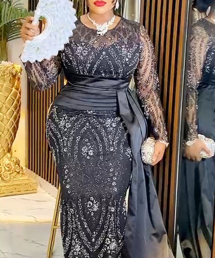 Embellished Drape Evening Gown