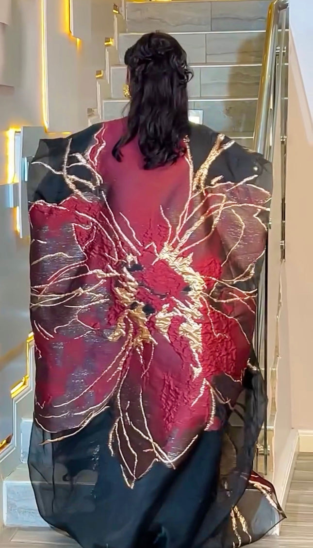 Black Kaftan Brocade Maxi Dress 2-Piece Set