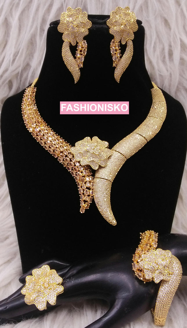 Dubai Jewelry Set Gold Plated | Bridal, Mother of The Bride, Birthday Celebrant Nigerian Party Guest