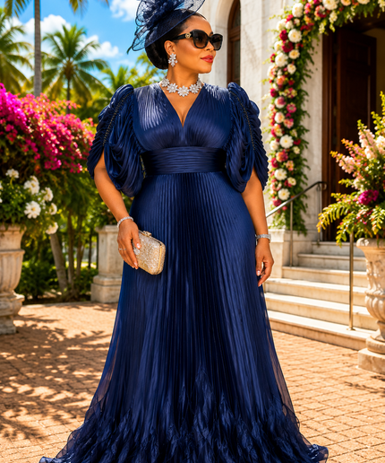 "Center of Attention" Lemon Green Embellished Draped Sleeve Ruffle Pleated Maxi Dress for Birthday Party Celebrant Cocktail Reception Mother of The Bride Wedding Guest Long Holiday Formal Evening Gown