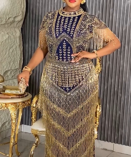 Beaded Fringe Embellished Maxi Dress | Anniversary Cocktail Birthday Reception Wedding Guest