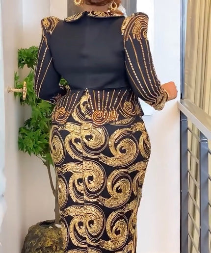 Black Sequin Embellished Peplum Maxi Dress: Wedding Guest Birthday Party Mother of The Bride