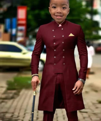 Boys Tuxedo Suit Double Breasted Jacket Pants | African Traditional Party Wear Kids Formal Wedding Ring Bearer Graduation Birthday Party Communion Prom