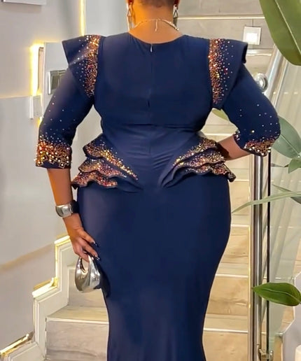 Sparkly Black Rhinestone Embellished Peplum Maxi Dress: Mother of The Bride Wedding Guest Birthday Party Cocktail