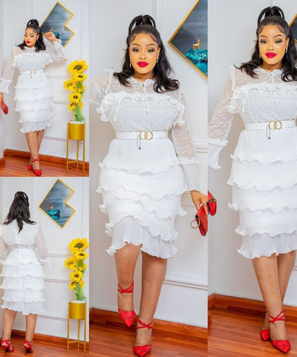 Red Embellished Waterfall Ruffle Midi Dress for Wedding Guest Bridal Photoshoot Birthday Dinner