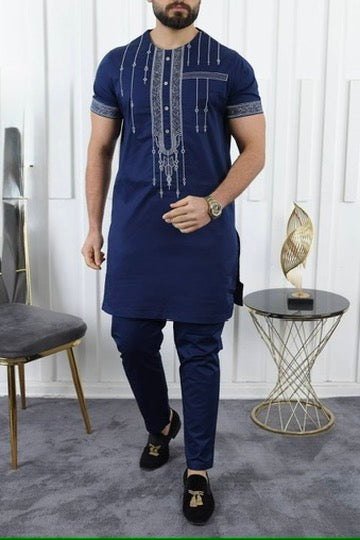 African Men's Clothing, Cotton Embroidered Short Sleeve Shirt Pants, Nigerian Wedding Guests Outfit, Groomsmen Suit, Nigerian Buba Sokoto