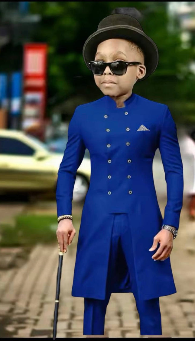 Boys Tuxedo Suit Double Breasted Jacket Pants | African Traditional Party Wear Kids Formal Wedding Ring Bearer Graduation Birthday Party Communion Prom