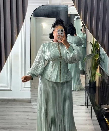 Statement Bishop Sleeve Embellished 2 Piece Evening Wear | Party Anniversary Reception Wedding Guest Birthday Cocktail