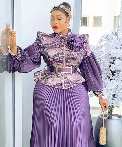 Bishop Sleeve Pleated A-Line Blouse and Skirt | Wedding Guest Birthday Party Gala