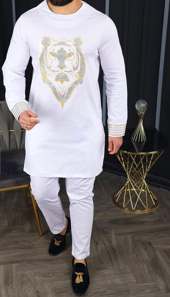 African Men's Outfit Embellished Embroidered Shirt Pants Cotton