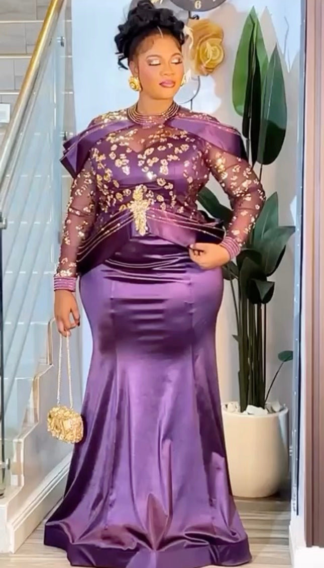 Green Embellished Long Sleeve Mermaid Gown - Formal Evening Dress Wedding Guest Mother of The Bride Birthday Dinner Party Cocktail Gala  Reception