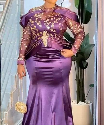 Green Embellished Long Sleeve Mermaid Gown - Formal Evening Dress Wedding Guest Mother of The Bride Birthday Dinner Party Cocktail Gala  Reception