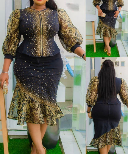Ruffle Denim and Diamonds 2 Piece Outfit Curvy Stretch Jeans | Weekend Party Graduation Birthday Photoshoot