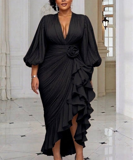 White Dramatic Ruffle Pleated Midi Dress: Summer Wedding Guest Birthday Photoshoot Cocktail Tea Party Reception Formal Evening Dinner
