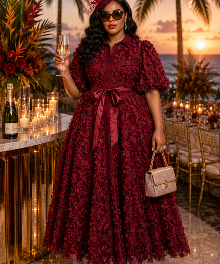 "It's Giving Luxury" White 3D Flower Pleated Maxi Dress for Wedding Guest Church Anniversary Birthday Tea Cocktail Reception Engagement Ceremony Party Outfit
