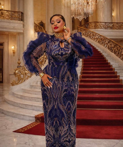 Dramatic Ruffle Sleeve Embellished Party Dress: Wedding Guest Mother of The Bride Cocktail Birthday Formal Turkey Evening Gown