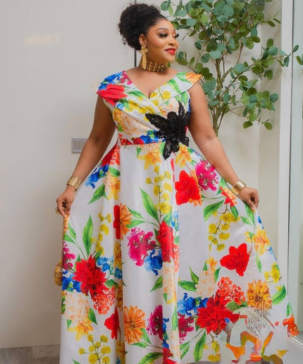Red Floral Sequin Applique Maxi Dress for Wedding Guest Cocktail Party