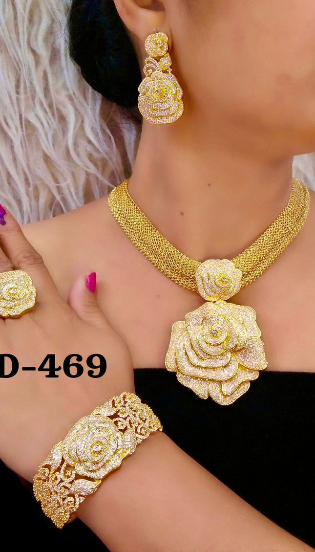 Dubai Gold Plated Jewelry Set Cubic Zirconia | Bridal Jewelry, Wedding Guest, Mother of The Bride Jewelry, Birthday Party Celebrant