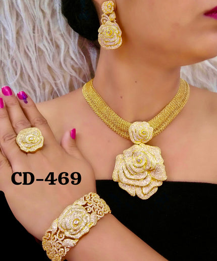 Dubai Gold Plated Jewelry Set Cubic Zirconia | Bridal Jewelry, Wedding Guest, Mother of The Bride Jewelry, Birthday Party Celebrant
