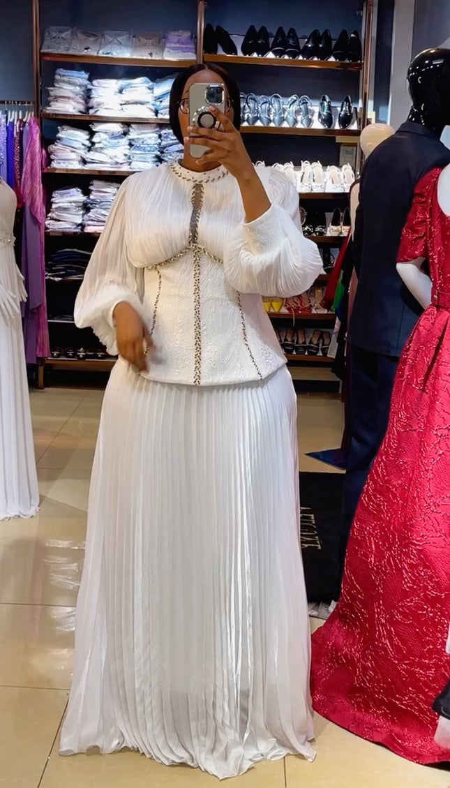 Statement Bishop Sleeve Embellished 2 Piece Evening Wear | Party Anniversary Reception Wedding Guest Birthday Cocktail