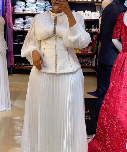 Statement Bishop Sleeve Embellished 2 Piece Evening Wear | Party Anniversary Reception Wedding Guest Birthday Cocktail
