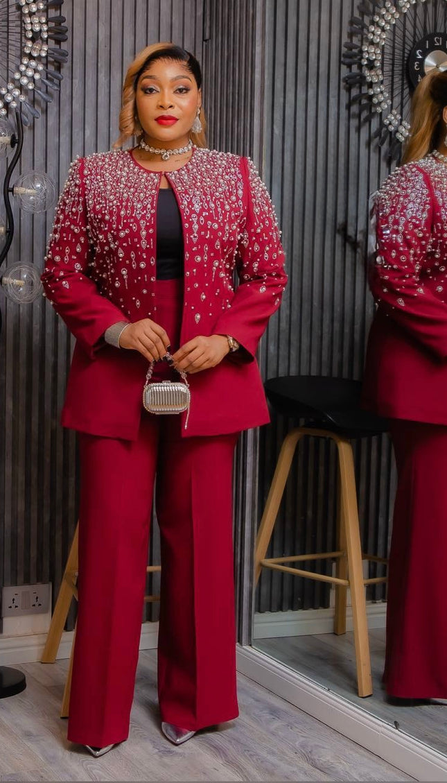 White Embellished 3-Piece Suit Set, Jacket Camisole Pants: Wedding Guest Outfit Church Anniversary Engagement Ceremony Mother of The Bride or Groom