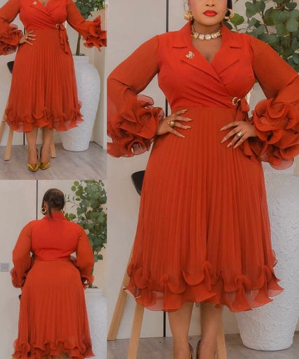 Dramatic Ruffle Sleeve Pleated Twirl Skater Midi Dress: White Summer Wedding Guest Outfit Engagement Ceremony Mother of The Bride