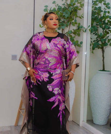 Purple Bubu Brocade Dress for African Wedding Guest Kaftan Engagement Ceremony Cocktail