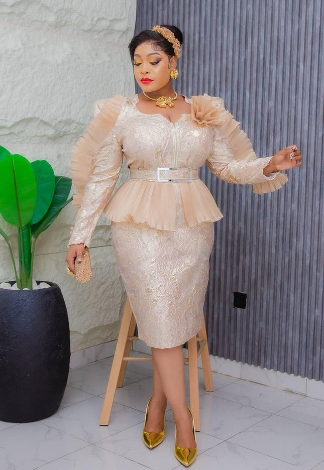 Metallic Ruffle Wedding Guest Dress | Plus Size Mother of The Bride Birthday Party Cocktail Anniversary Curvy Women's Evening Wear