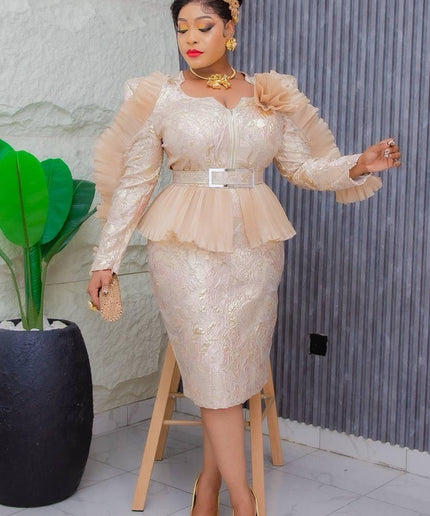 Metallic Ruffle Wedding Guest Dress | Plus Size Mother of The Bride Birthday Party Cocktail Anniversary Curvy Women's Evening Wear