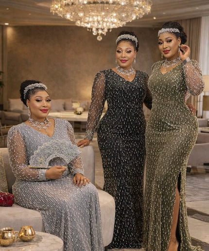 Glamorous Beaded Embellished Evening Party Gown for Wedding Guest Mother of The Bride Birthday Dinner