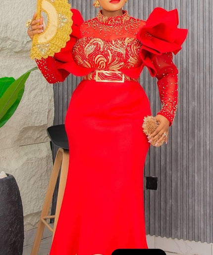 Dramatic Sleeve Embellished Evening Gown| Wedding Guest Bridal Mother of The Bride Birthday Party