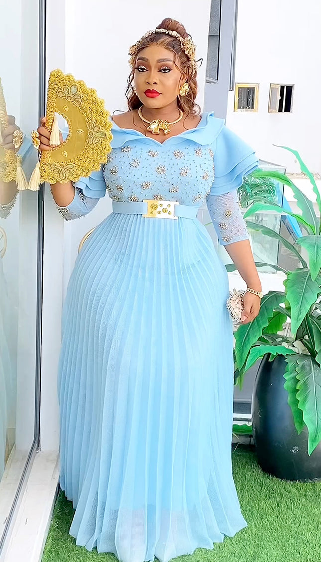 Embellished Pleated Maxi Gown - Wedding Guest Birthday Party Gala