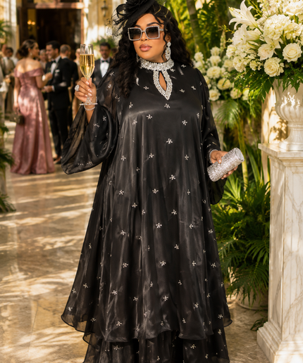 Classy Burgundy Rhinestone Embellished Ruffle Twirl Flowy Kaftan Maxi Dress for Wedding Guest Naming Ceremony Engagement Dinner Party Outfit Plus Size