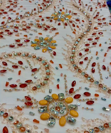 Swarovski Crystal Hand-Beaded Fabric Dressmaking Tulle |Wedding Evening Gown Birthday Pageant Prom Dress