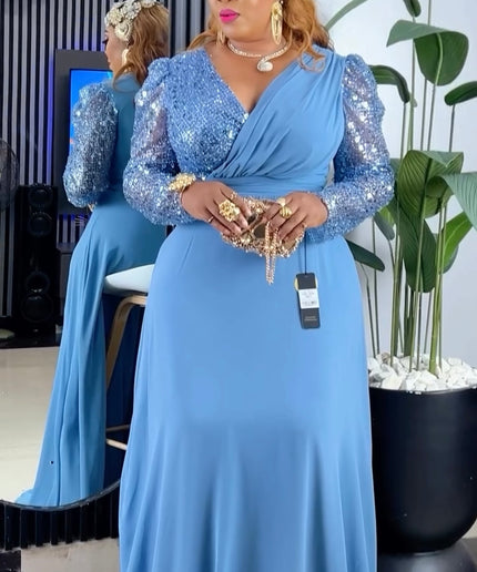 Sequined Long Sleeve Maxi Dress | Wedding Party Birthday Anniversary Ceremony