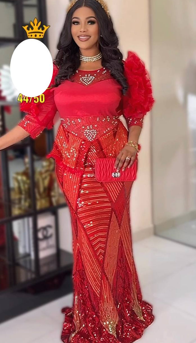 Dramatic Ruffle Sleeve White Sequin Maxi Dress | Mother of The Bride Wedding Party Birthday Gala