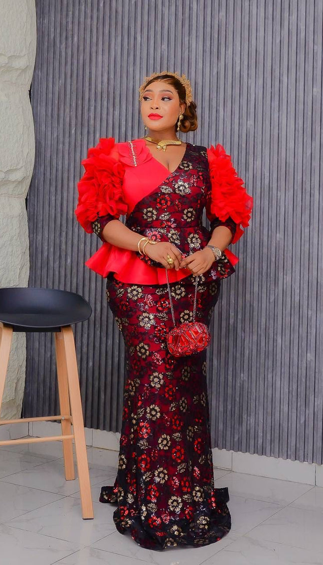 Dramatic Sleeve Peplum Mermaid Dress | Birthday Party Wedding Guest
