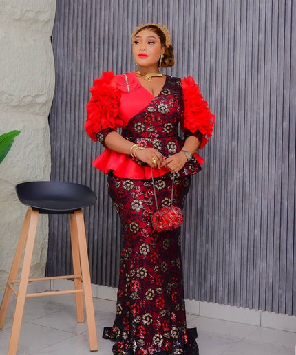 Dramatic Sleeve Peplum Mermaid Dress | Birthday Party Wedding Guest
