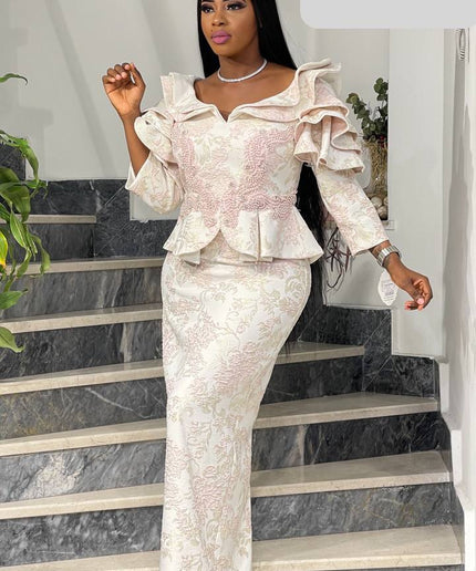 Ruffle Sleeve Applique Embroidered Top and Skirt | Wedding Guest Birthday Party Anniversary Photoshoot Celebration