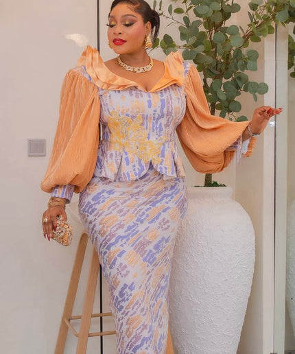 Stunning Pink Brocade Bishop Sleeve Ruffle Peplum Dress: Mother of The Bride Attire Wedding Guest Outfit Birthday Party Cocktail