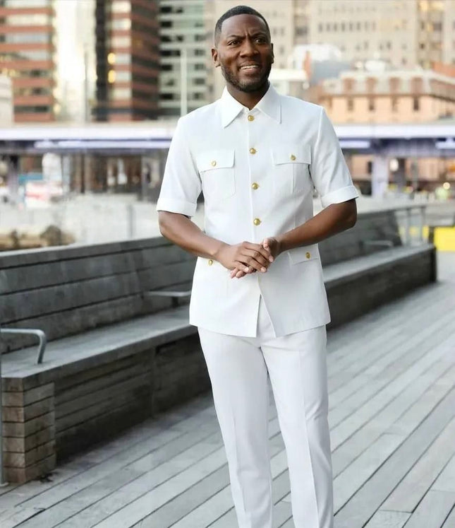 Men's White 2-Piece Outfit for Wedding Guest Birthday Graduation Church Anniversary Party