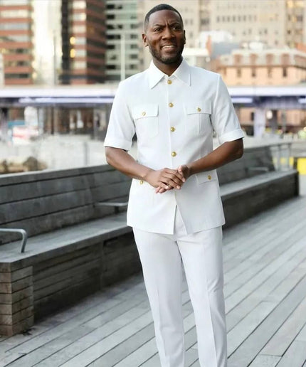 Men's White 2-Piece Outfit for Wedding Guest Birthday Graduation Church Anniversary Party