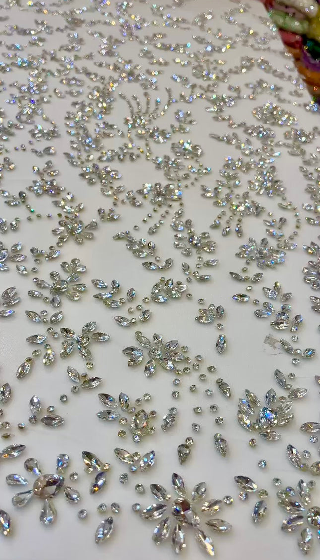 Swarovski Crystal Hand-Beaded Fabric Dressmaking | Wedding Evening Gown Birthday Pageant Prom Dress
